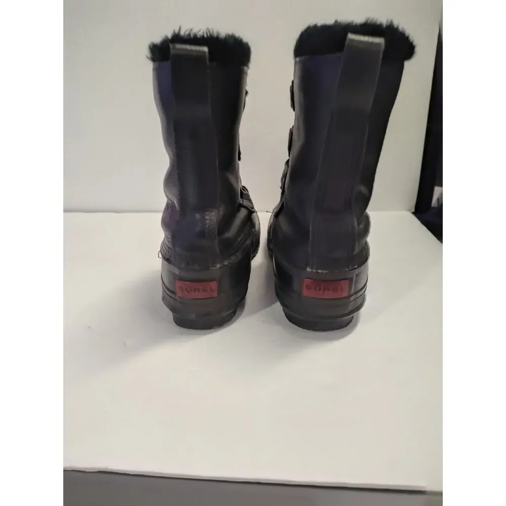 Sorel Manitou WMS SZ 9 Black Leather Snow Boots Insulated Liners Winter